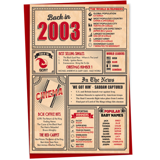 22nd Birthday Card - Back in 2003 In This Year Card