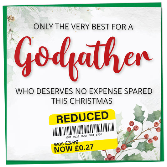 Funny Christmas Card for Godfather with Reduced Sticker