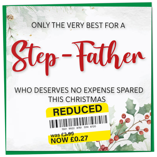 Funny Christmas Card for Step-Father, Reduced Sticker