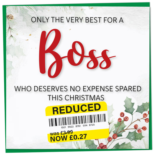 Funny Christmas Card for Boss with Reduced Sticker