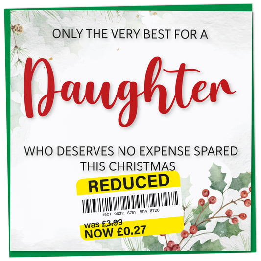 Funny Christmas Card for Daughter with Reduced Sticker