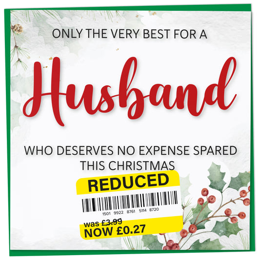 Funny Christmas Card for Husband with Reduced Sticker