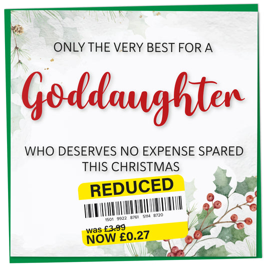 Funny Christmas Card for Goddaughter, Reduced Sticker