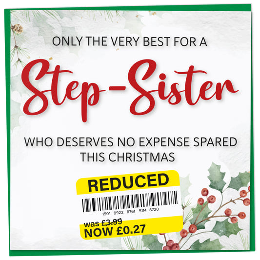Funny Christmas Card for Step-Sister, Reduced Sticker