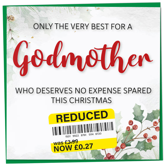 Funny Christmas Card for Godmother with Reduced Sticker
