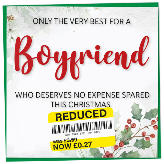 Funny Christmas Card for Boyfriend with Reduced Sticker