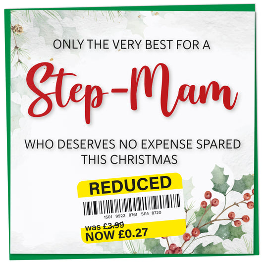 Funny Christmas Card for Step-Mam with Reduced Sticker