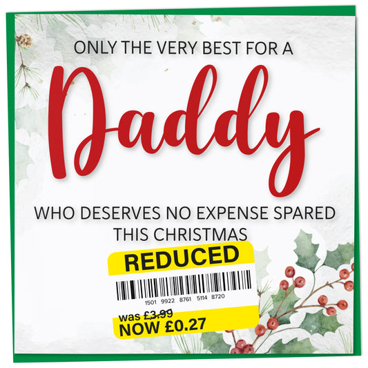 Funny Christmas Card for Daddy with Reduced Sticker