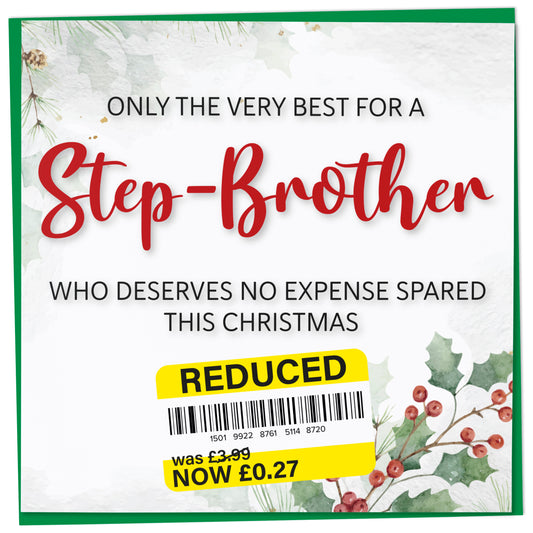Funny Christmas Card for Step-Brother, Reduced Sticker