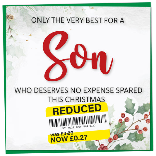 Funny Christmas Card for Son with Reduced Sticker