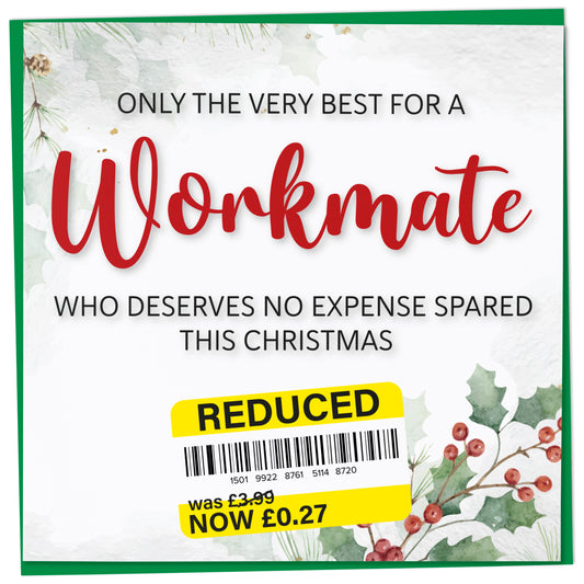 Funny Christmas Card for Workmate with Reduced Sticker
