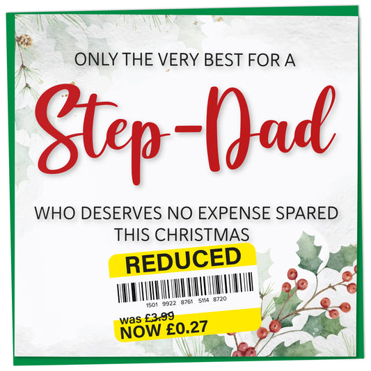 Funny Christmas Card for Step-Dad with Reduced Sticker