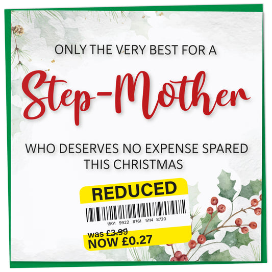 Funny Christmas Card for Step-Mother, Reduced Sticker