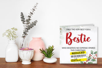 Funny Christmas Card for Bestie with Reduced Sticker