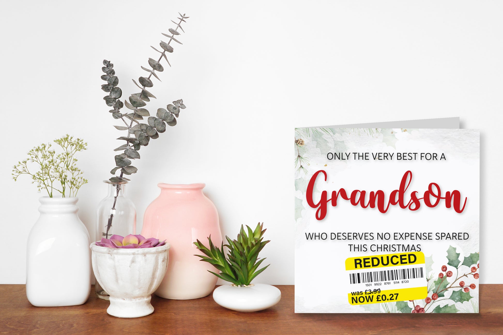 A greetings card on a decorative mantelpiece