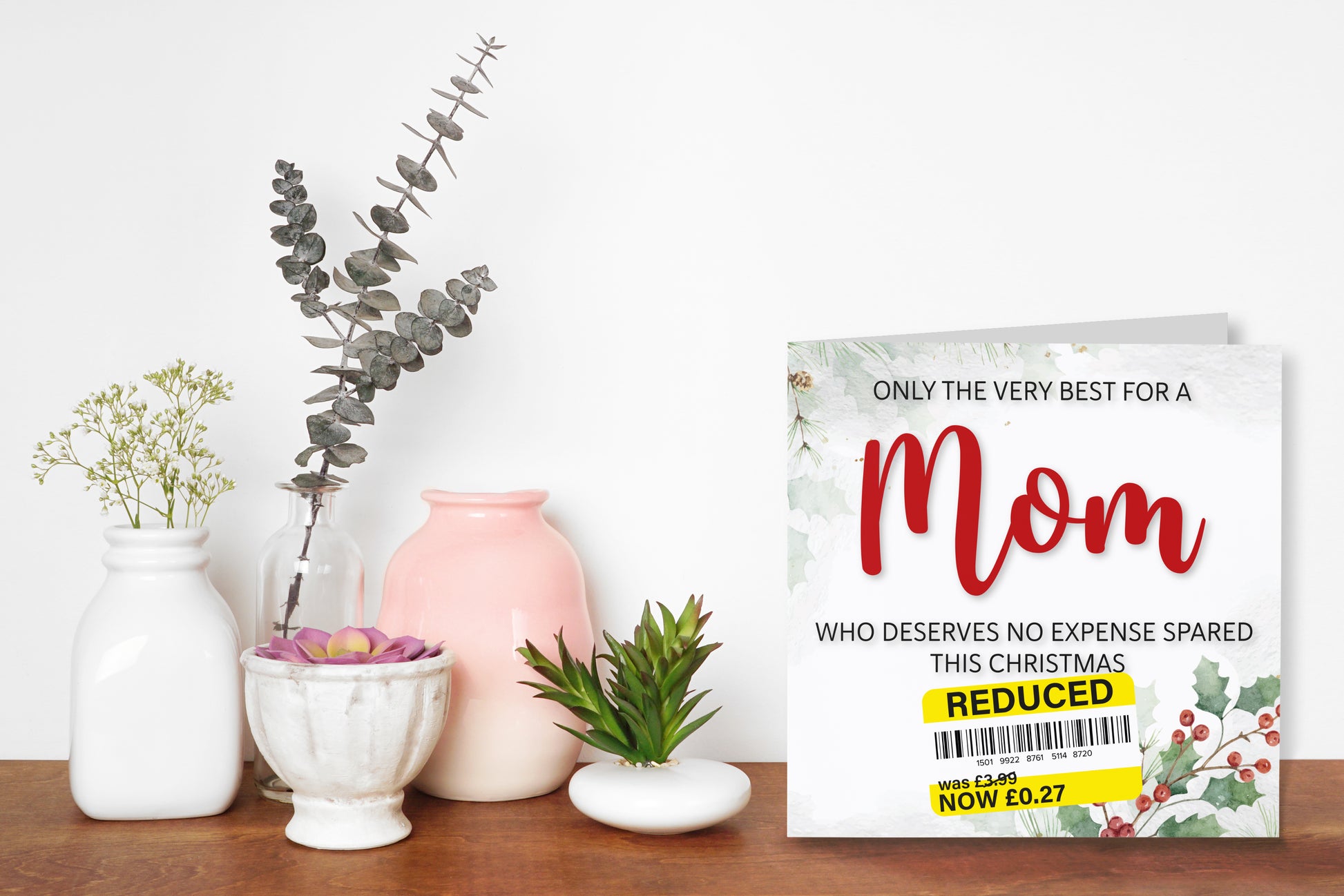 A greetings card on a decorative mantelpiece