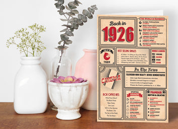 99th Birthday Card - Back in 1926 In This Year Card