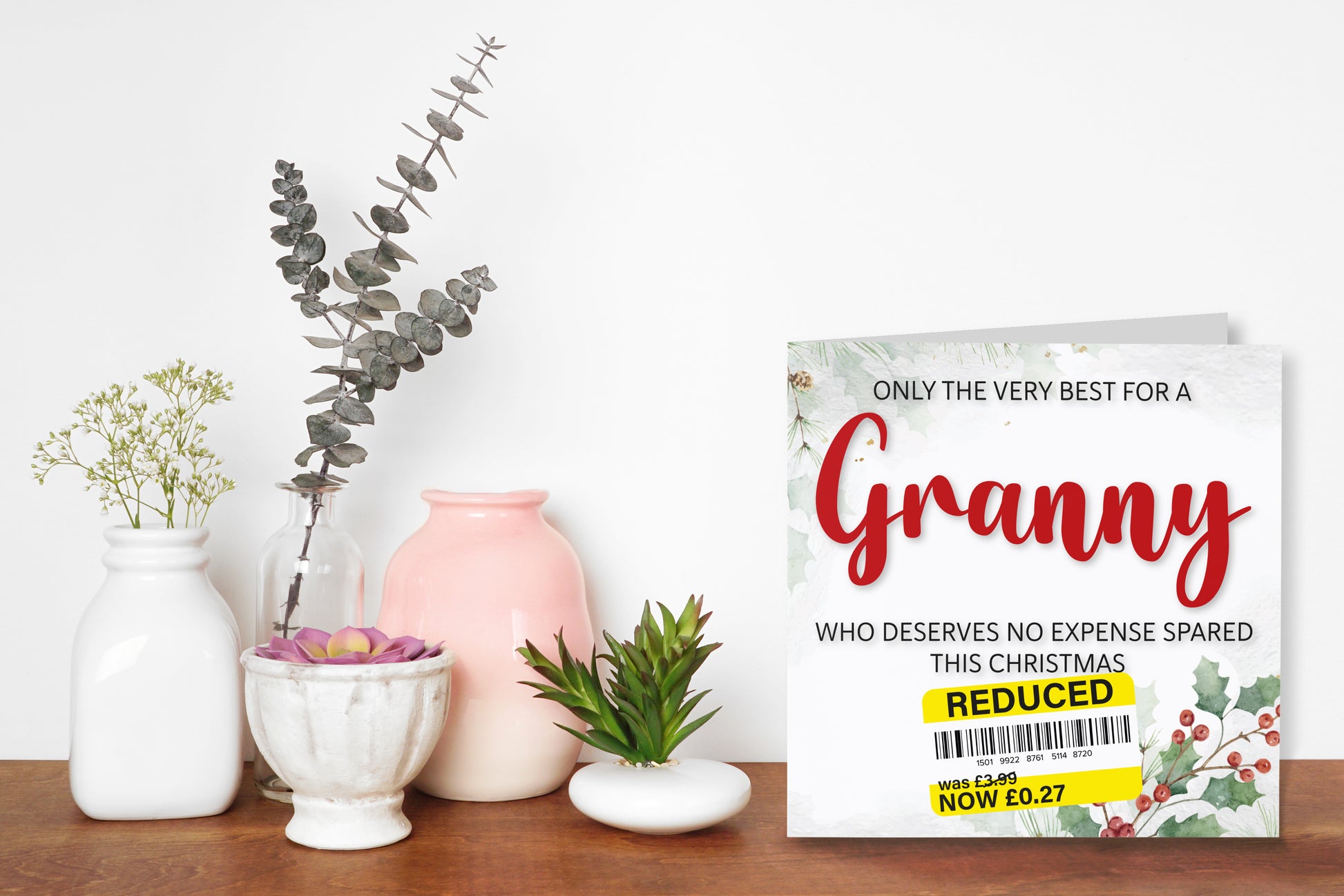 A greetings card on a decorative mantelpiece