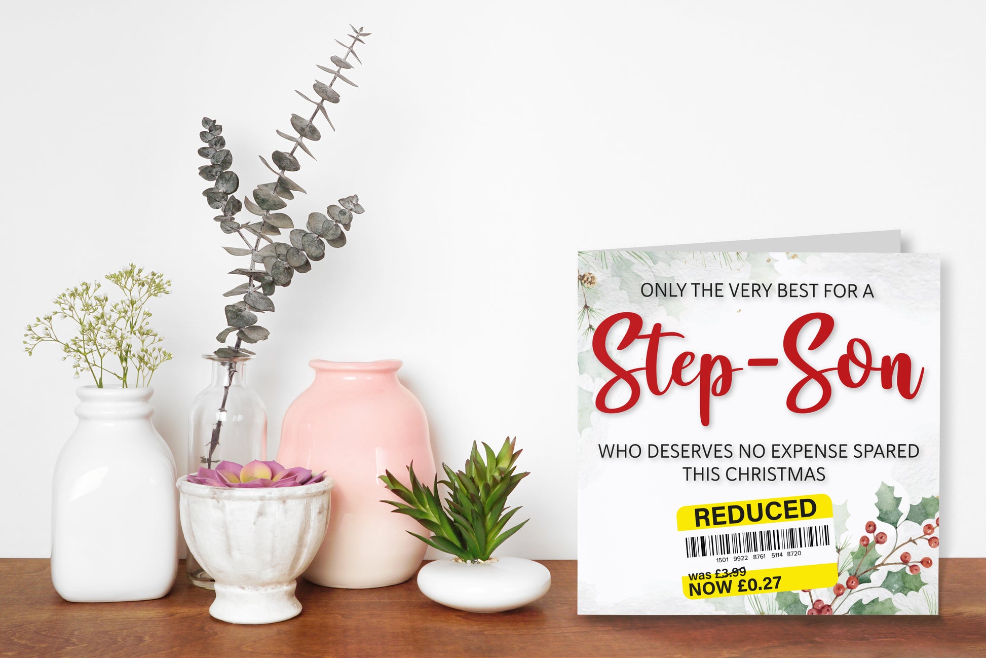 A greetings card on a decorative mantelpiece