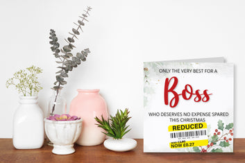 Funny Christmas Card for Boss with Reduced Sticker