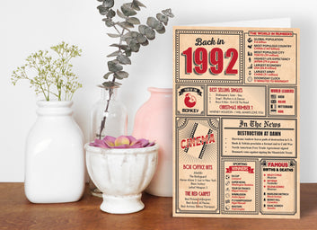 33rd Birthday Card - Back in 1992 In This Year Card
