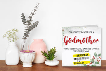 Funny Christmas Card for Godmother with Reduced Sticker