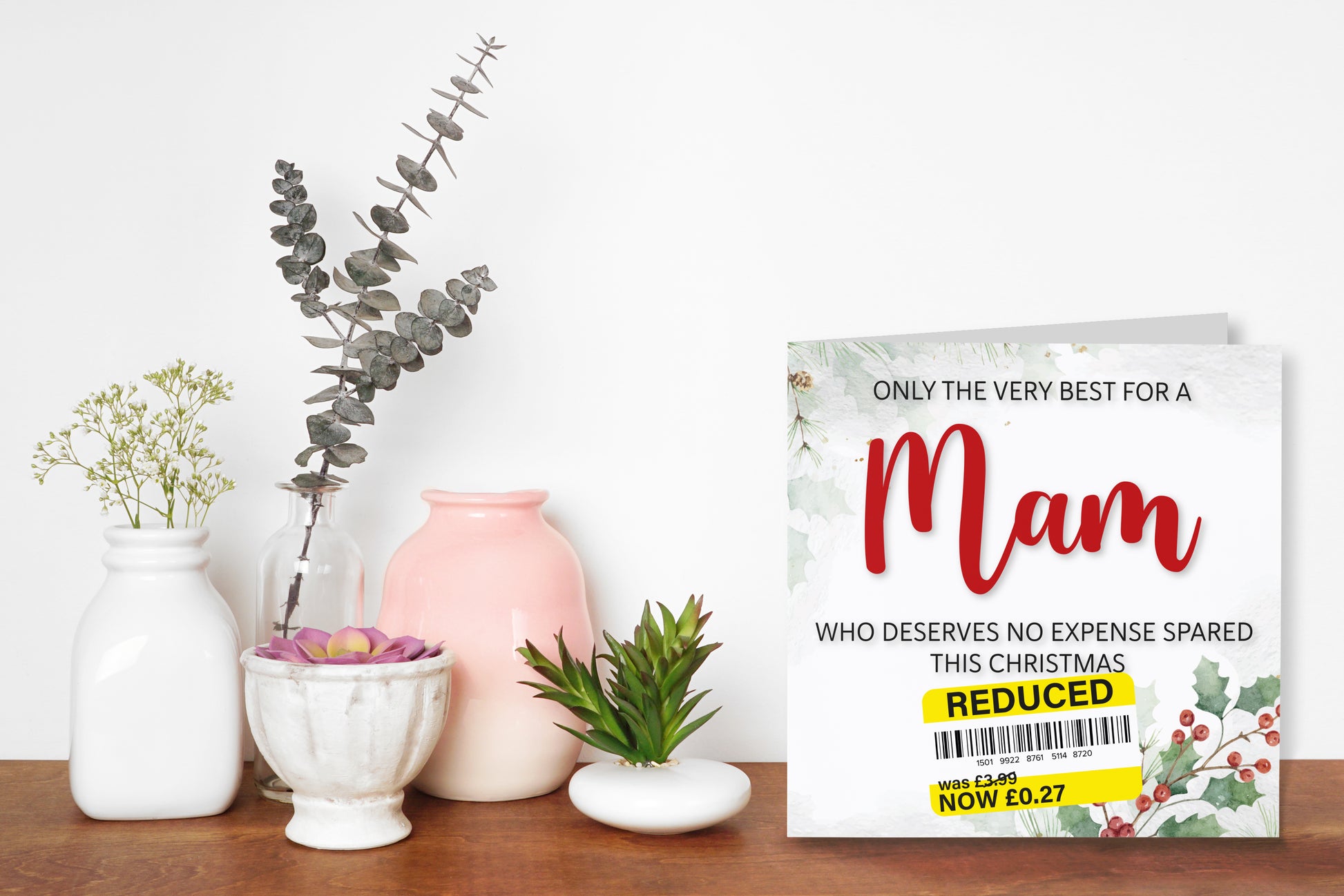 A greetings card on a decorative mantelpiece