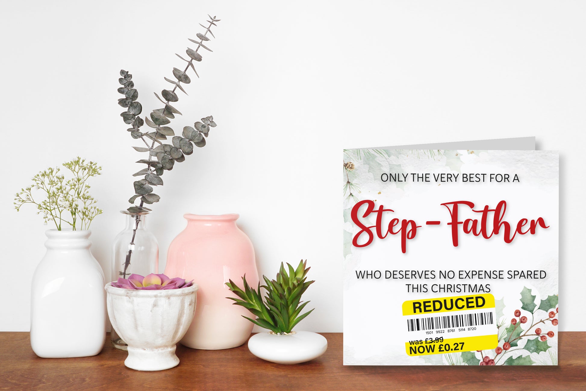 A greetings card on a decorative mantelpiece