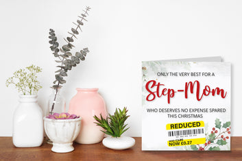 Funny Christmas Card for Step-Mom with Reduced Sticker