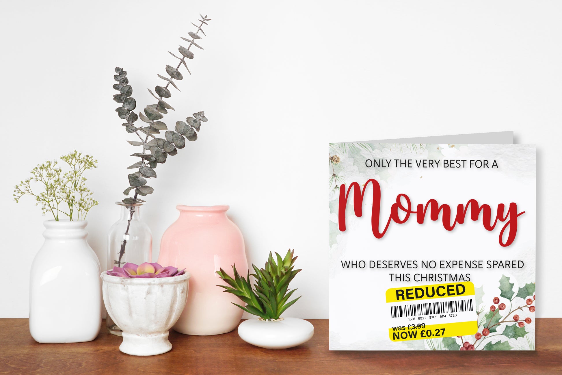 A greetings card on a decorative mantelpiece