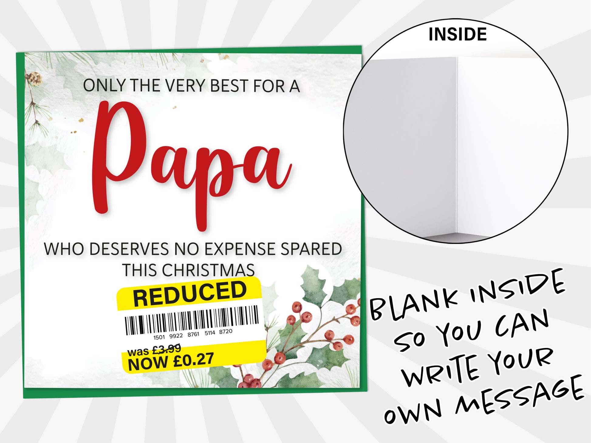 An image of a greetings card with a blank inside shown