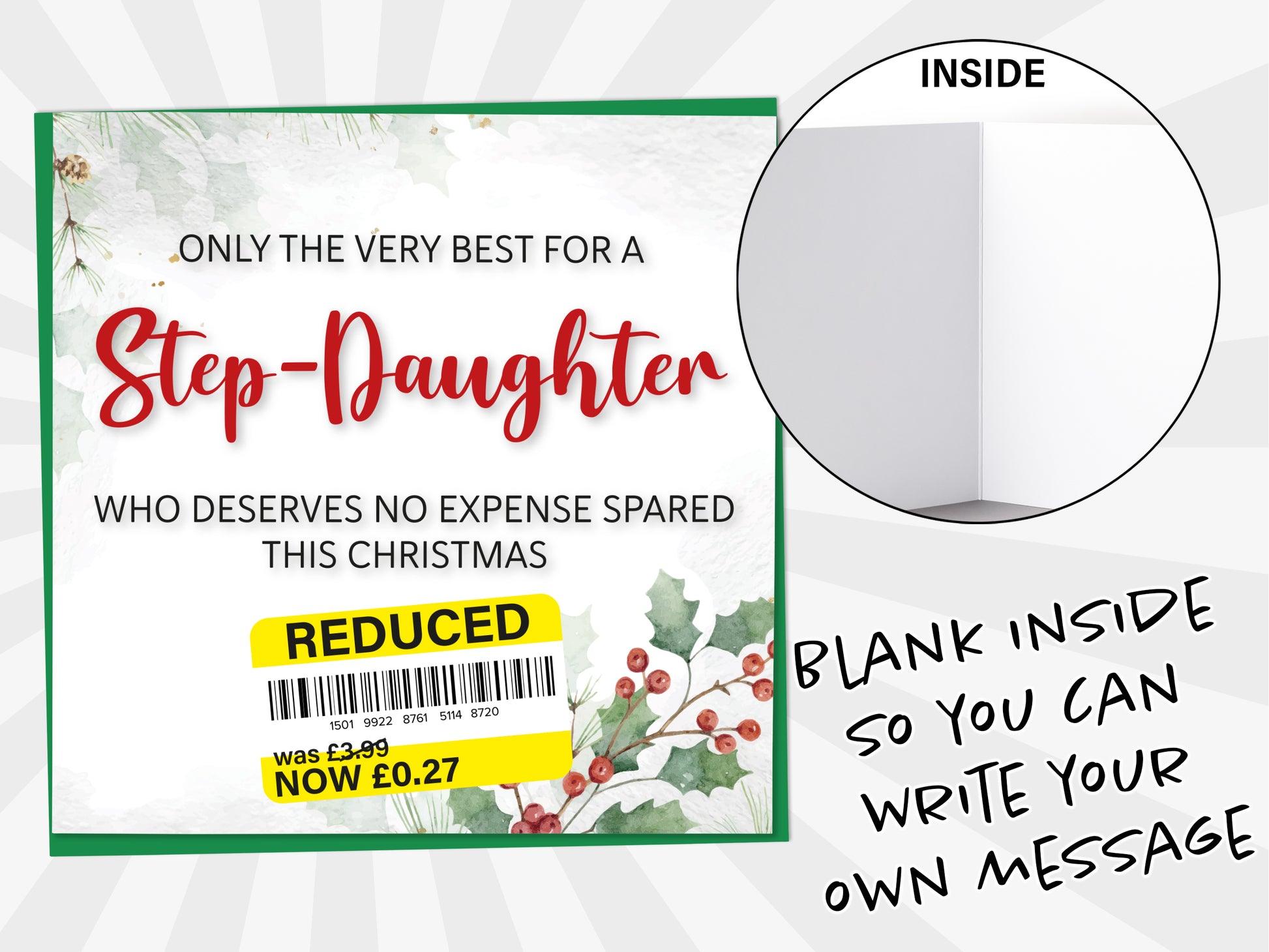 An image of a greetings card with a blank inside shown