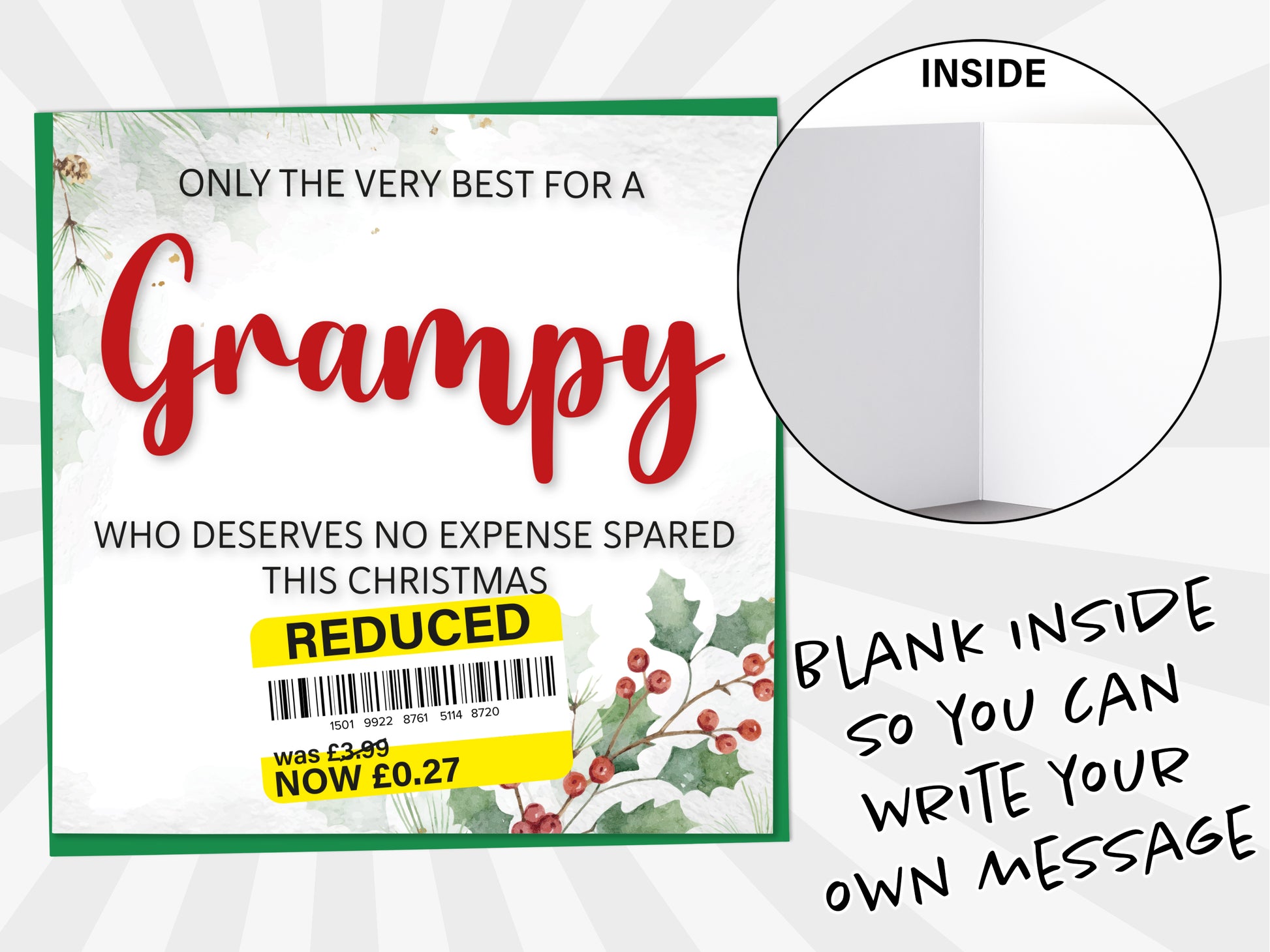 An image of a greetings card with a blank inside shown