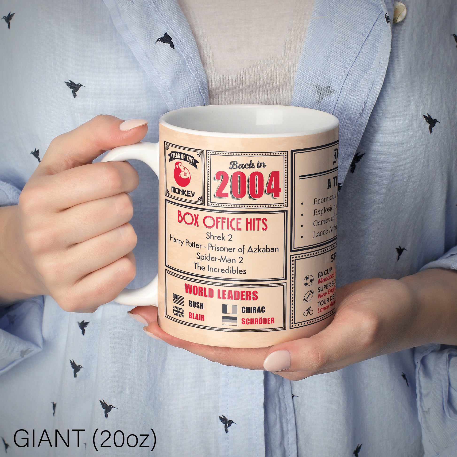 An image of a lady holding a 20oz ceramic mug