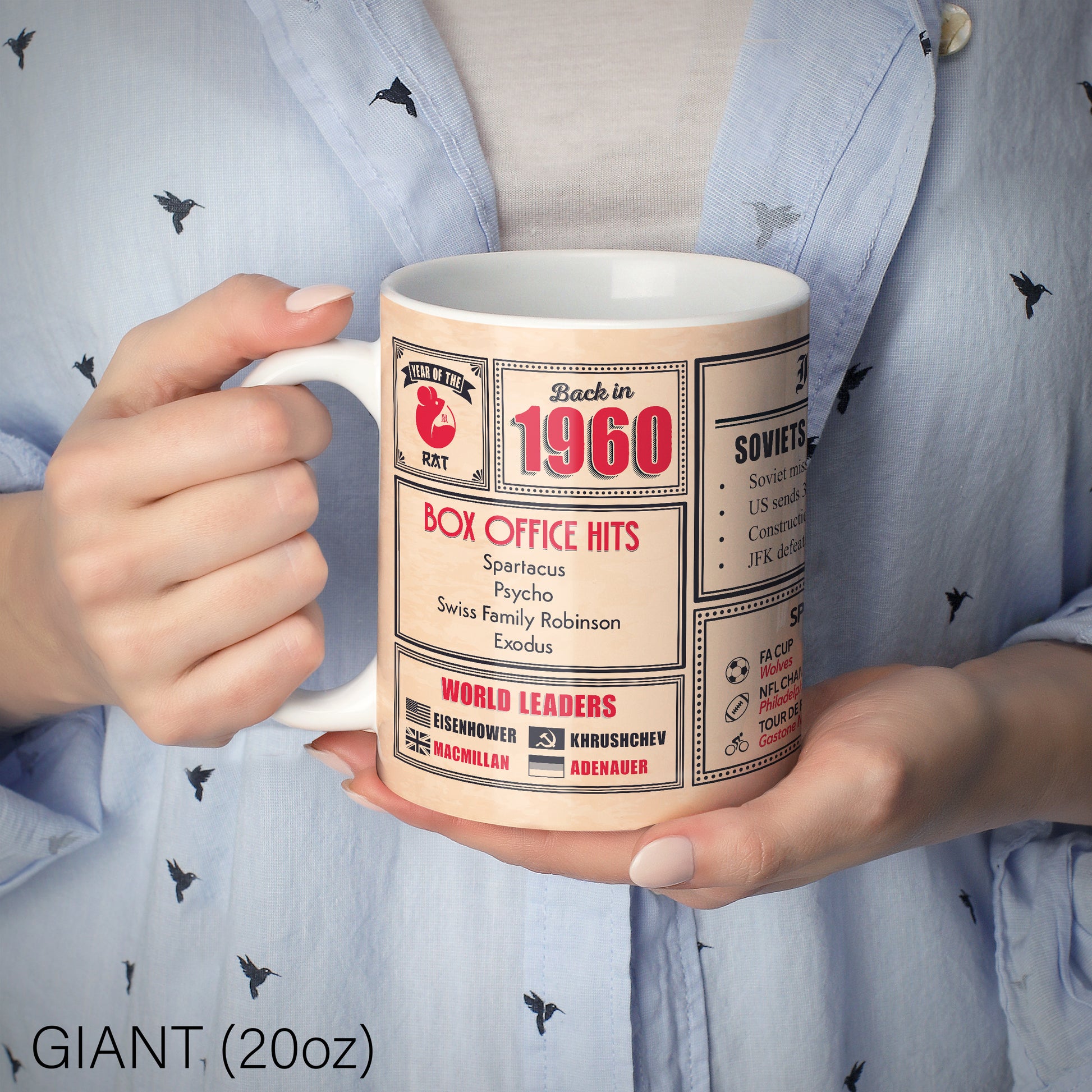 An image of a lady holding a 20oz ceramic mug