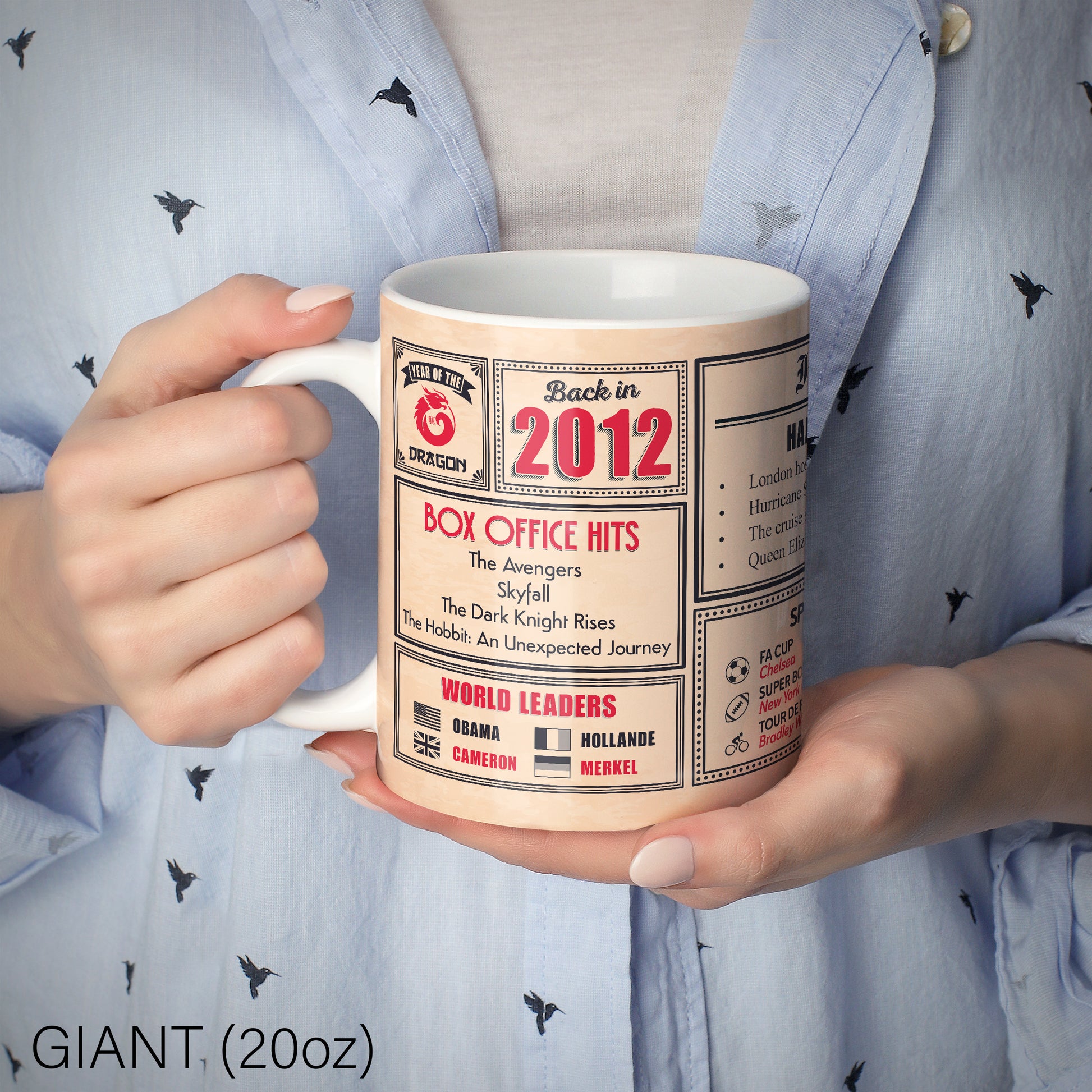 An image of a lady holding a 20oz ceramic mug